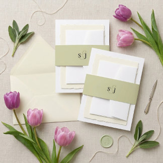 Cintas Para Invitaciones Monograma verde salvia minimalista y chic