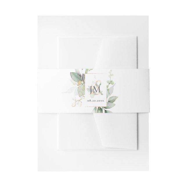 Cintas Para Invitaciones Monogramado de Eucalyptus Sage Green Gold (Anverso Ejemplo)