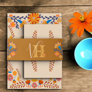 Cintas Para Invitaciones Monogramado Earthy Boho Floral Mexicana