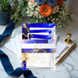 Cintas Para Invitaciones Monogramed Sapphire Blue Naranja Boda