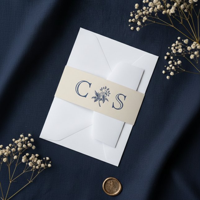 Cintas Para Invitaciones Monogramos de bodas de flores azules beiges (Subido por el creador)