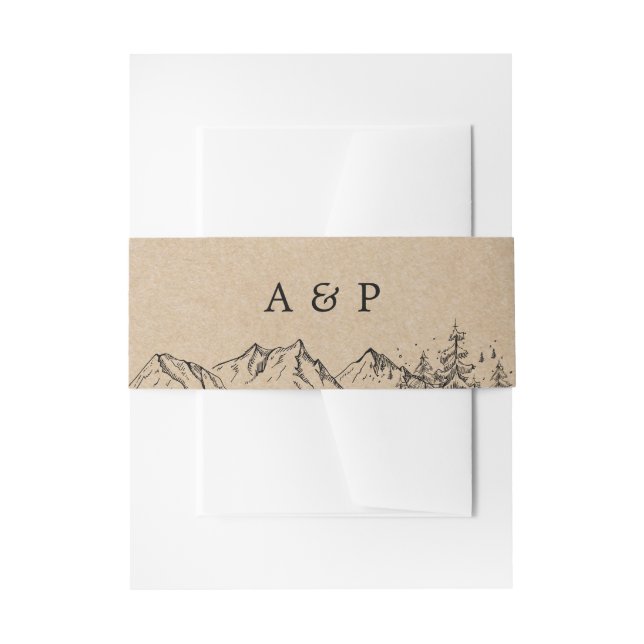 Cintas Para Invitaciones Montañas y pinos dibujados a mano por Kraft rústic (Anverso Ejemplo)