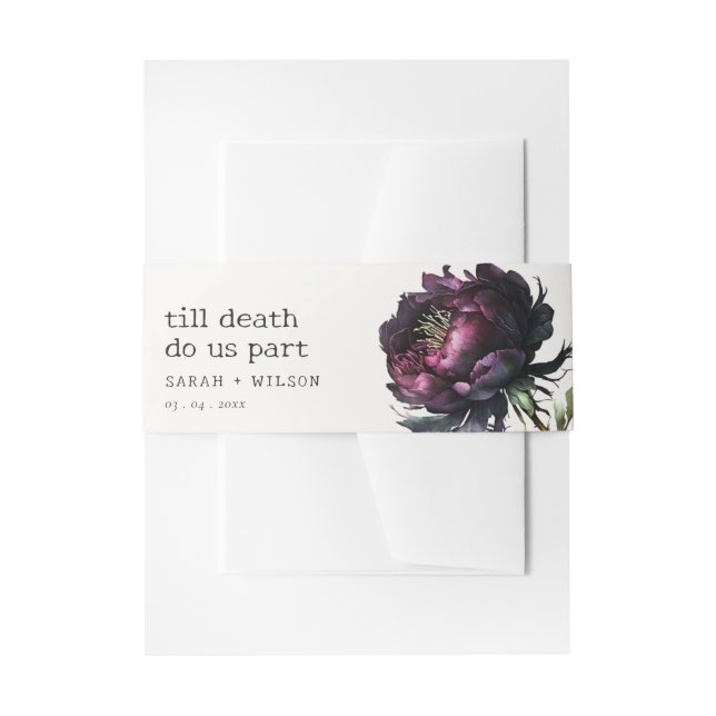 Cintas Para Invitaciones Moody Gothic Oscuro Púrpura Negro Peony Boda (Anverso Ejemplo)