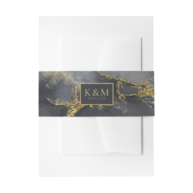 Cintas Para Invitaciones Moody Ink Charcoal Gold Abstract ID988 (Anverso Ejemplo)