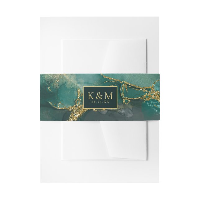 Cintas Para Invitaciones Moody Ink Emerald Gold Abstract ID988 (Anverso Ejemplo)