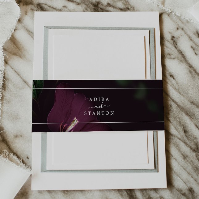 Cintas Para Invitaciones Moody Purple Blooms Black Pattern Boda (Subido por el creador)