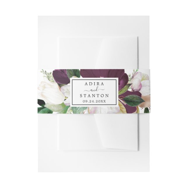 Cintas Para Invitaciones Moody Purple Blooms Boda (Anverso Ejemplo)