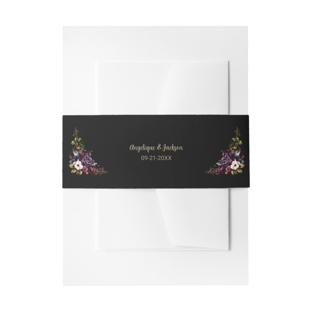 Cintas Para Invitaciones Morado Burgundy Floral Black Boda (Anverso Ejemplo)