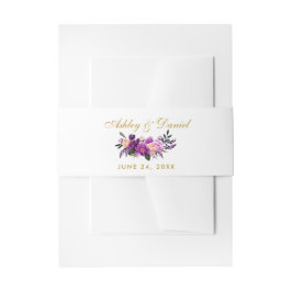 Cintas Para Invitaciones Morado Ultra Violeta Acuarela Floral Gold Boda
