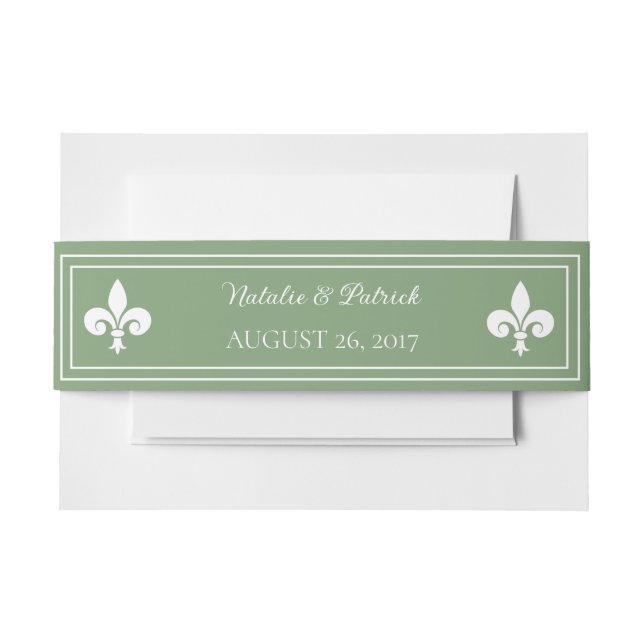Cintas Para Invitaciones Moss Green Fleur de Lis Boda (Anverso Ejemplo)