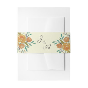 Cintas Para Invitaciones Naranja amarillo Peonies y Rosas Monograma Boda