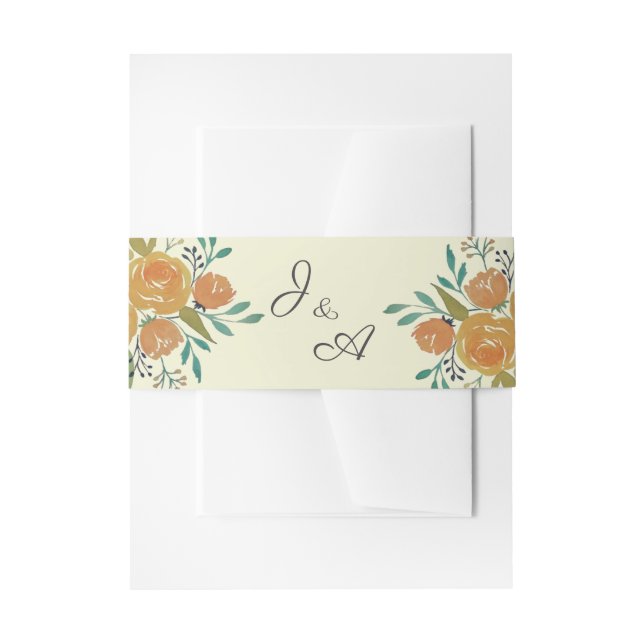 Cintas Para Invitaciones Naranja amarillo Peonies y Rosas Monograma Boda (Anverso Ejemplo)