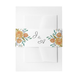 Cintas Para Invitaciones Naranja amarillo Peonies y Rosas Monograma Boda