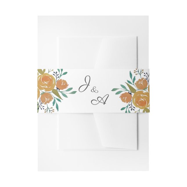 Cintas Para Invitaciones Naranja amarillo Peonies y Rosas Monograma Boda (Anverso Ejemplo)