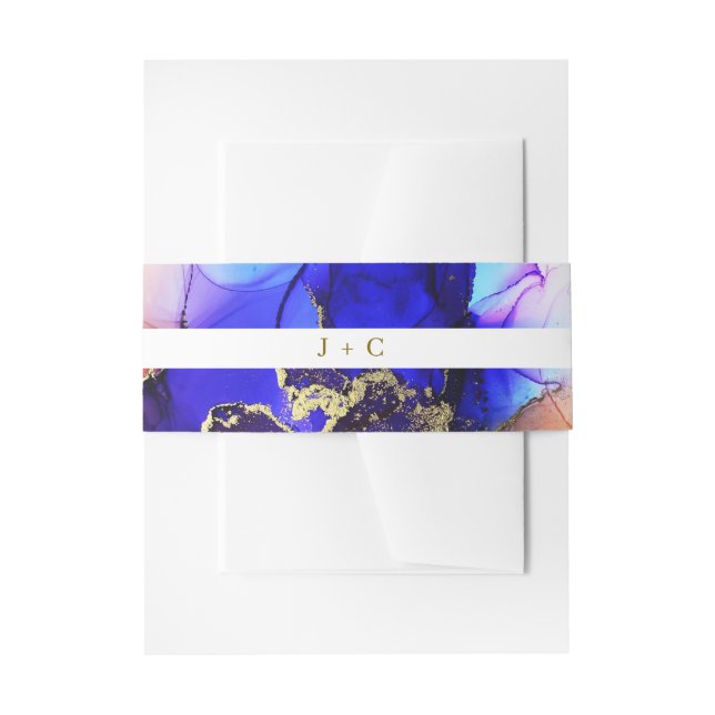 Cintas Para Invitaciones Naranja azul de zafiro Boda monogramado (Anverso Ejemplo)