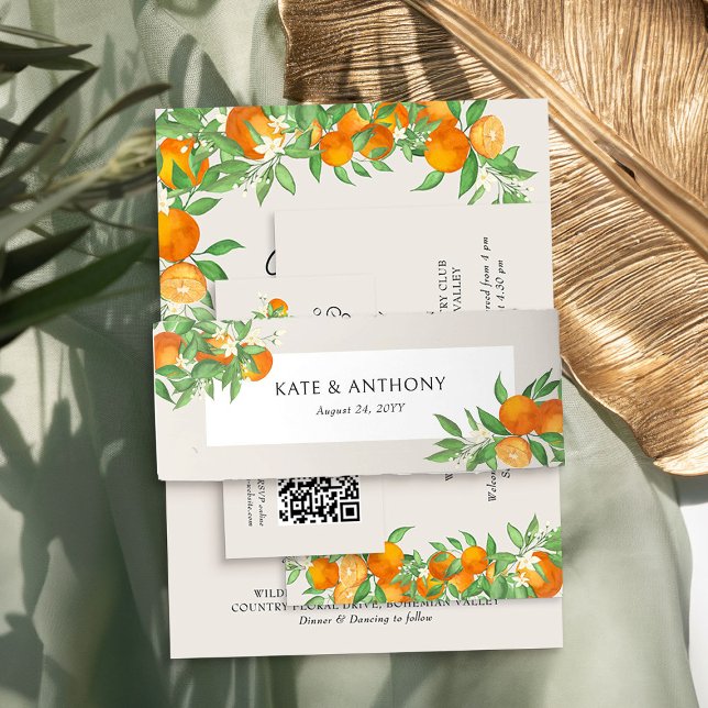 Cintas Para Invitaciones Naranja Blossom Citrus Boda Neutral (Wedding Invitation Belly Bands from the Orange Blossom Wedding Collection by Darling & May)