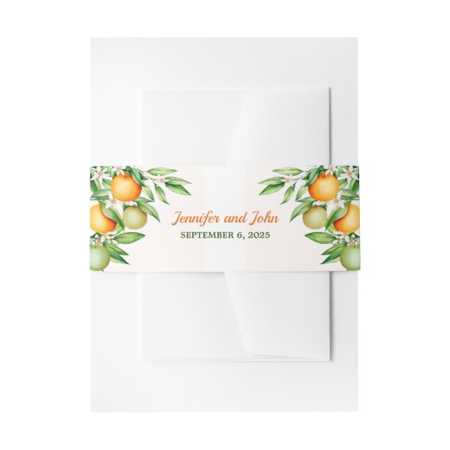 Cintas Para Invitaciones Naranja de acuarela Fruta Botánica (Anverso Ejemplo)