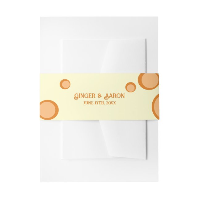 Cintas Para Invitaciones Naranja Groovy Circles Boda retro (Anverso Ejemplo)