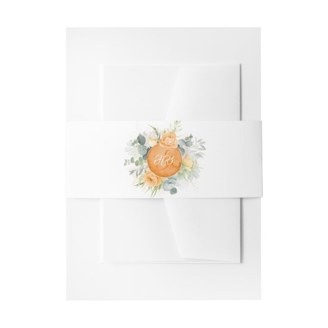 Cintas Para Invitaciones Naranja Iniciales Florales Boda Romántico (Anverso Ejemplo)