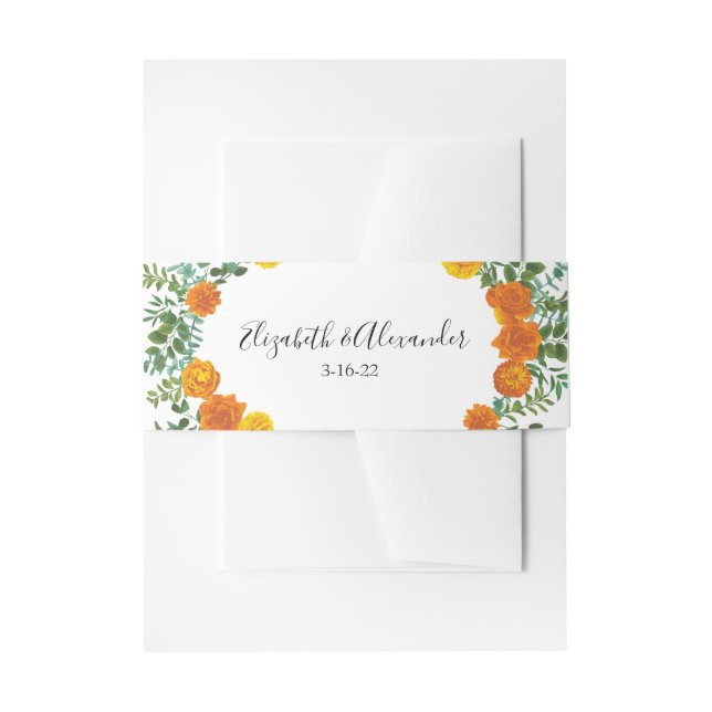 Cintas Para Invitaciones Naranja Peony y Rosa Boda Floral (Anverso Ejemplo)