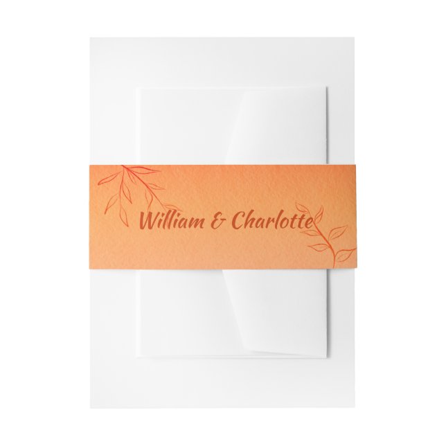 Cintas Para Invitaciones Naranja quemado de arte de línea deja a Ombré Boda (Anverso Ejemplo)