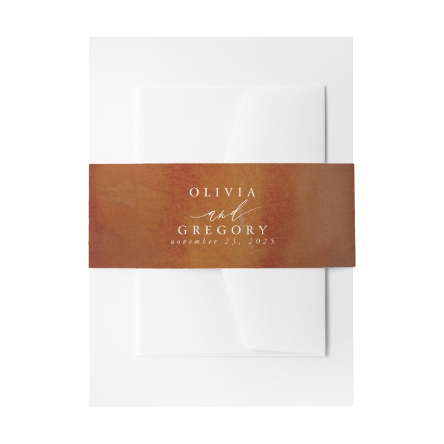 Cintas Para Invitaciones Naranja quemado y acuarela roja borgoñona (Anverso Ejemplo)