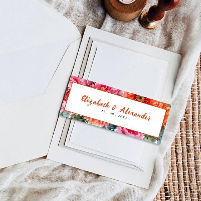 Cintas Para Invitaciones Naranja simple y Boda floral de acuarela rosa (Subido por el creador)