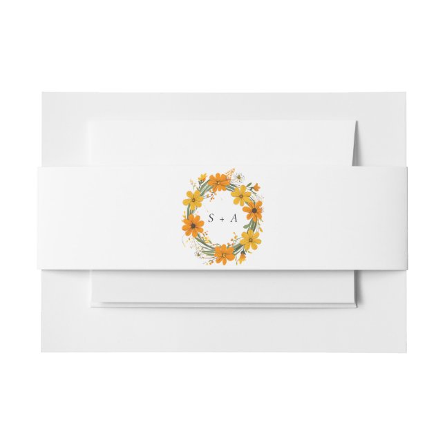 Cintas Para Invitaciones Naranja y Boda de flores silvestres amarillas (Anverso Ejemplo)