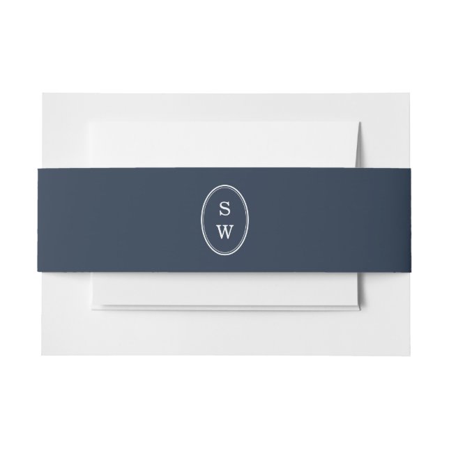 Cintas Para Invitaciones Nautical Navy Monogram Wedding Belly Band (Anverso Ejemplo)