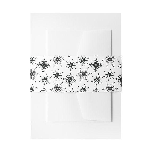 Cintas Para Invitaciones Navidades Fiesta Patrón de copos de nieve negros (Anverso Ejemplo)
