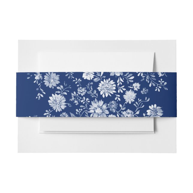 Cintas Para Invitaciones Navy Blue Floral Wedding (Anverso Ejemplo)
