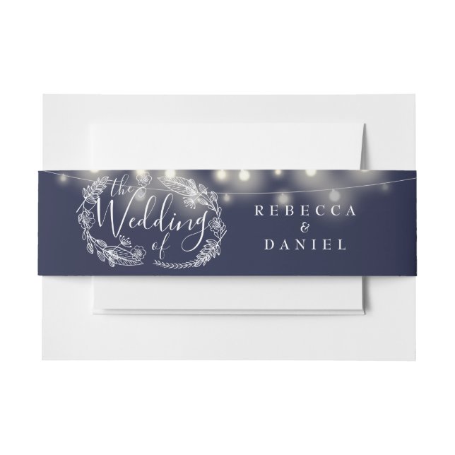 Cintas Para Invitaciones Navy Blue String ilumina a Boda floral (Anverso Ejemplo)
