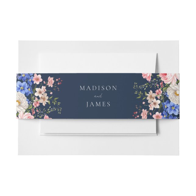 Cintas Para Invitaciones Navy Blue Wildflower Floral Wedding (Anverso Ejemplo)