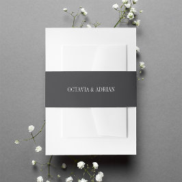 Cintas Para Invitaciones Negro Ash sólido + Boda de letras blancas clásicas
