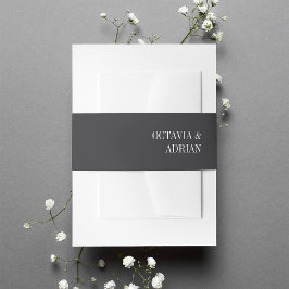 Cintas Para Invitaciones Negro Ash sólido + Boda de letras blancas clásicas