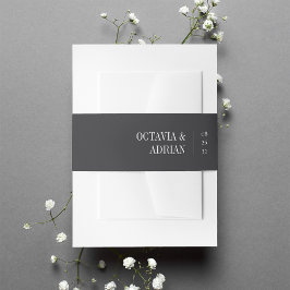 Cintas Para Invitaciones Negro Ash sólido + Boda de letras blancas clásicas