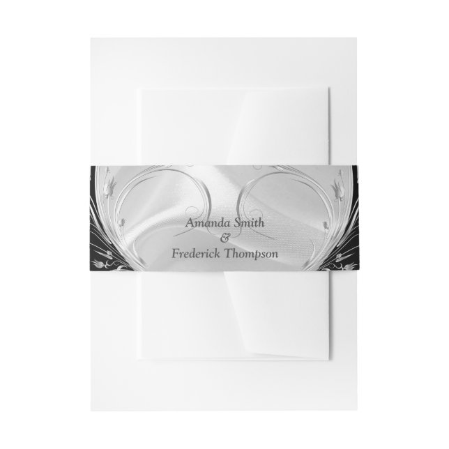 Cintas Para Invitaciones Negro con plata en banda de sobre de seda de champ (Anverso Ejemplo)