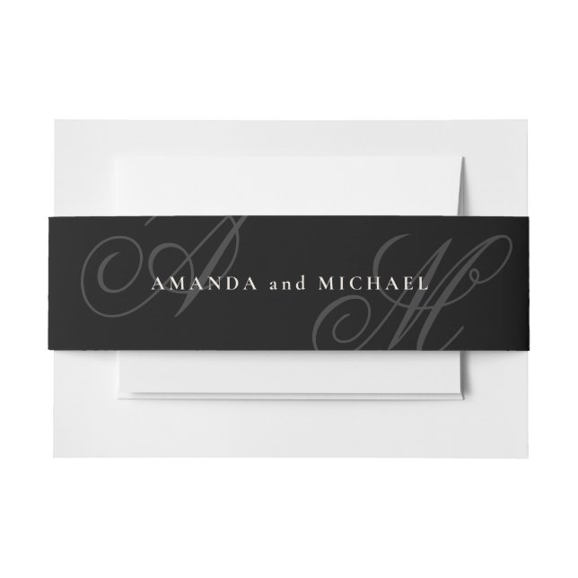 Cintas Para Invitaciones Negro Moderno Minimal Elegante Boda Monograma (Anverso Ejemplo)