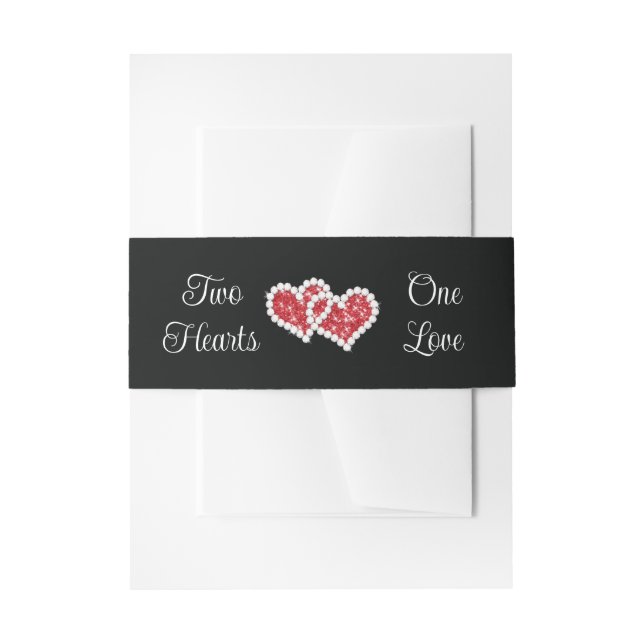 Cintas Para Invitaciones Negro, Rojo, Blanco Dos Corazones, Un Amor (Anverso Ejemplo)