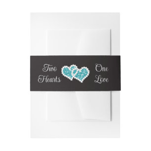 Cintas Para Invitaciones Negro, Turquesa Dos Corazones, Un Amor