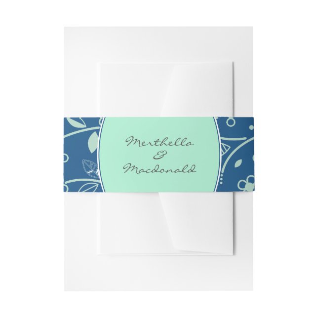 Cintas Para Invitaciones NEO MINT AZUL CLÁSICO Floral moderna (Anverso Ejemplo)