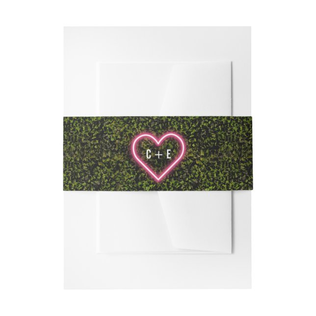 Cintas Para Invitaciones Neon Heart Boxwood Monograma Boda (Anverso Ejemplo)