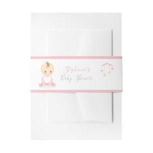 Cintas Para Invitaciones Niña linda y su Baby Shower móvil