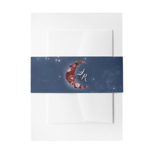 Cintas Para Invitaciones Noche de la luna floral azul marino y borgoña roja