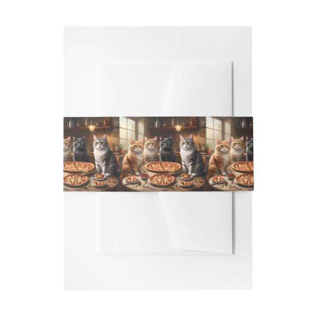 Cintas Para Invitaciones Noche de Pizza de Gatos, (Anverso Ejemplo)