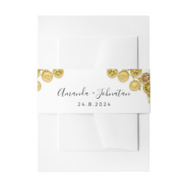 Cintas Para Invitaciones Nombre Fecha Boda Wreath Gold White