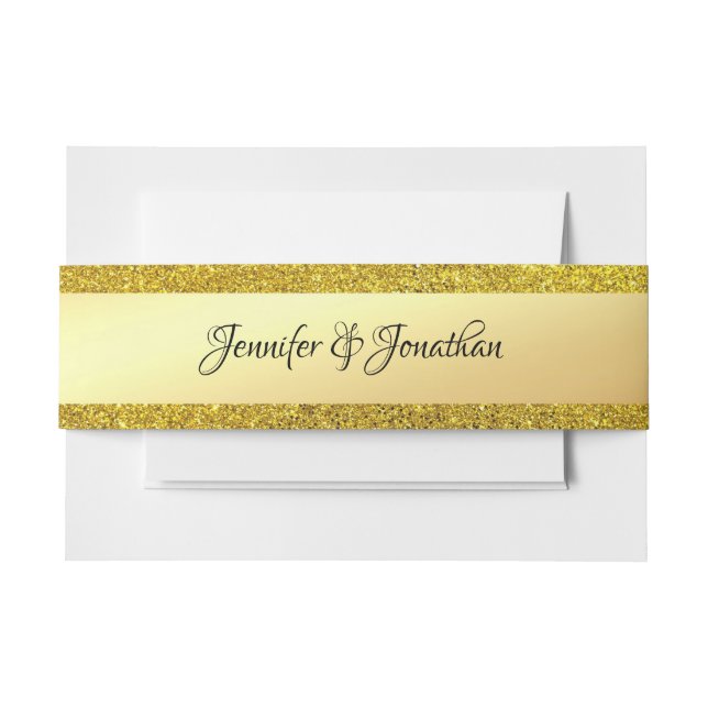 Cintas Para Invitaciones Nombre manuscrito Texto Purpurina dorado Elegante (Anverso Ejemplo)