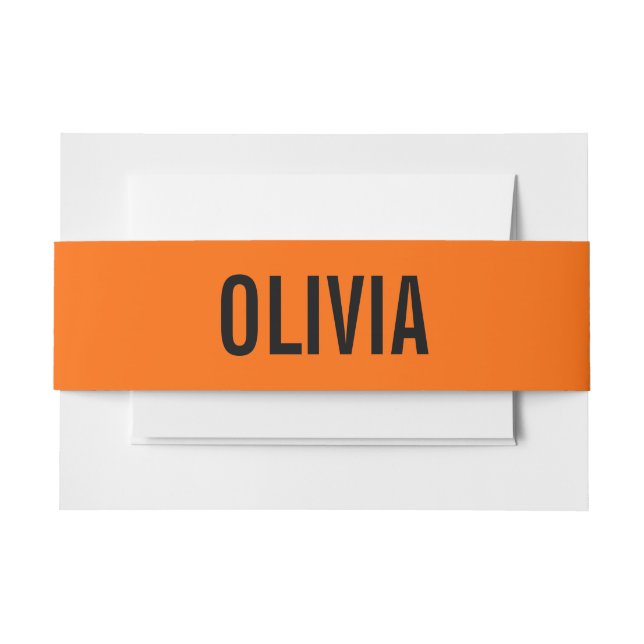 Cintas Para Invitaciones Nombre moderno del Naranja del atardecer | Minimal (Anverso Ejemplo)