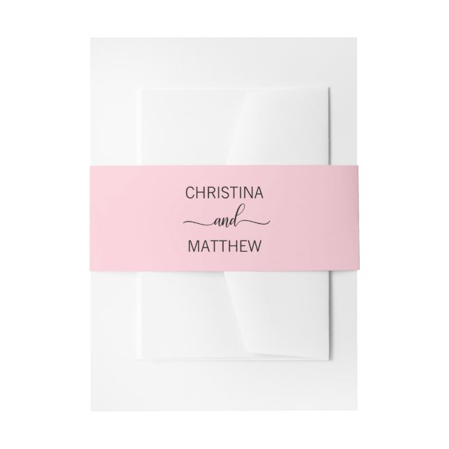 Cintas Para Invitaciones NOMBRE moderno personalizado Boda rosa Rubor negro (Anverso Ejemplo)