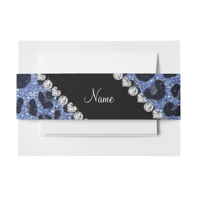 Cintas Para Invitaciones Nombre personalizado purpurina azul claro leopardo (Anverso Ejemplo)